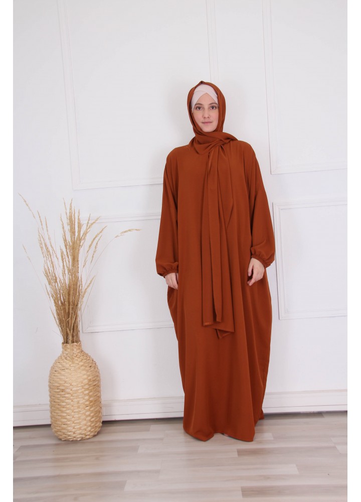 Integrated hijab prayer abaya - Rust