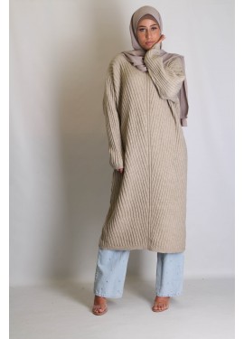 Long ribbed sweater - Beige