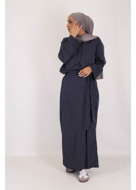 Navy blue striped skirt set