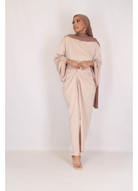 Jersey tie skirt set - Beige