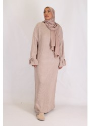 Mesh-Abaya mit Tulpenärmeln Taupe Nude